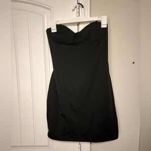 Black strapless slip dress